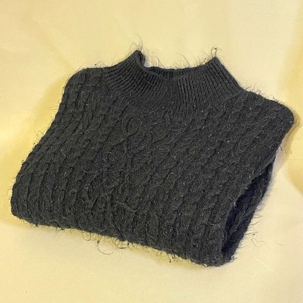 Vince Camuto Womenâs Black Cable-Knit Mock Neck Pullover Sweater, XL